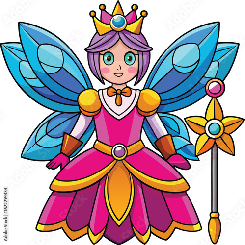 Halloween Fairy Costume with Wings and Wand – Flat Clean Vector