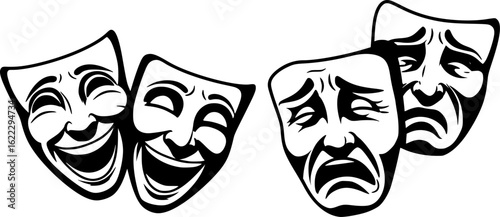 Masquerade vector icon on white background. Comic and tragic mask icon
