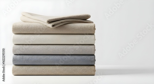 Stacked Soft Towels in Neutral Colors for Bathroom or Spa