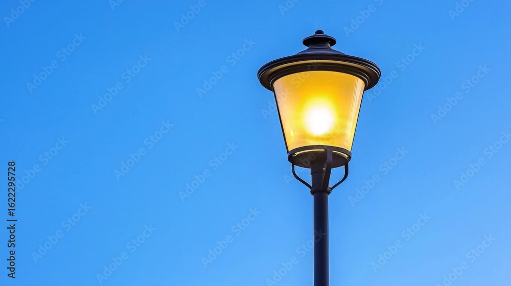 A street lamp with a yellow light. A street lamp with a yellow light.