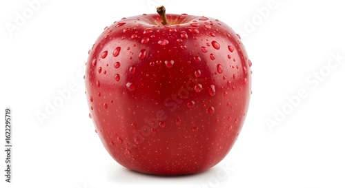 Fresh Red Apple with Water Drops on White Background