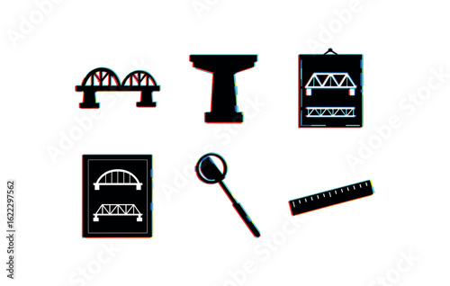 six different glitch effect illustration isolated on white backgorund bridge model kit bridge support beam sample bridge truss diagram poster bridge blueprint set bridge inspection mirror