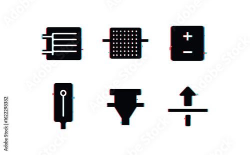 six different glitch effect illustration isolated on white backgorund microfluidic separation module channel array microfluidic separation module membrane filter microfluidic separation