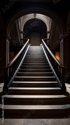 Grand staircase in a dark hall