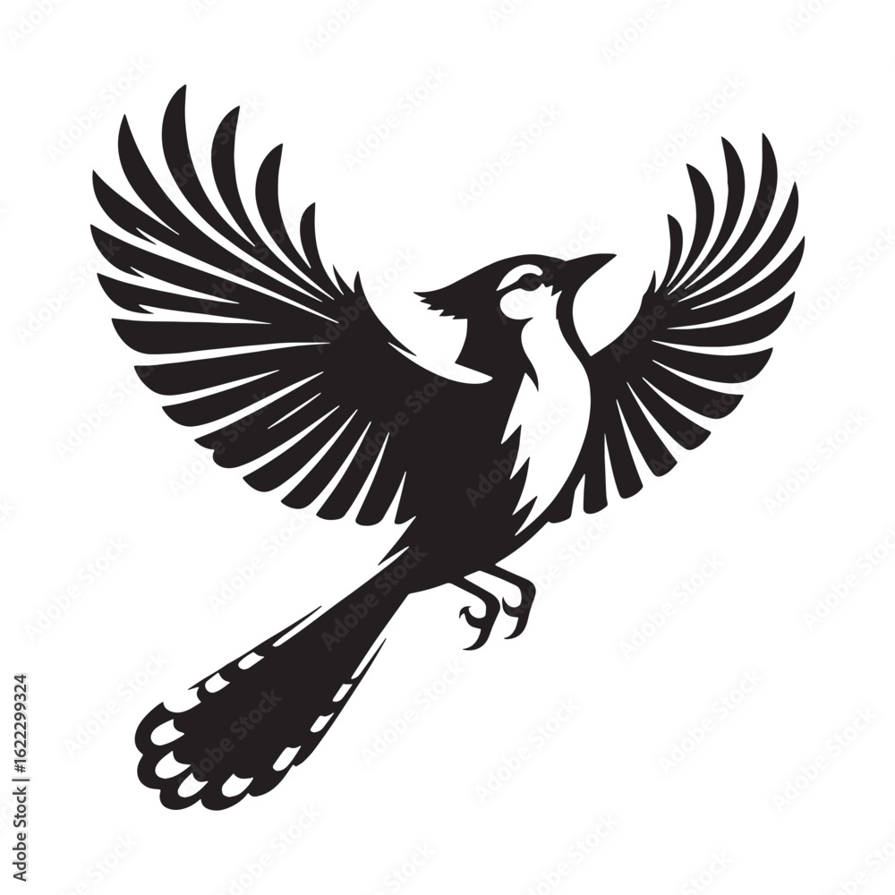 Fototapeta premium Refined Blue Jay Silhouette – Blue Jay Vector Art Depicting Graceful Crested Bird Look – Blue Jay Illustration – Bird Silhouette – Silhouette of Blue Jay