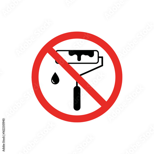 Prohibition sign indicating no painting or renovation work allowed with a paint roller and dripping paint
