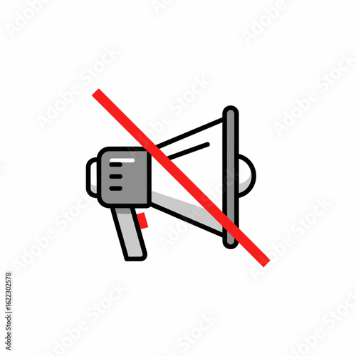 Icon representing silence, no public speaking, or a quiet announcement with a crossed-out megaphone.