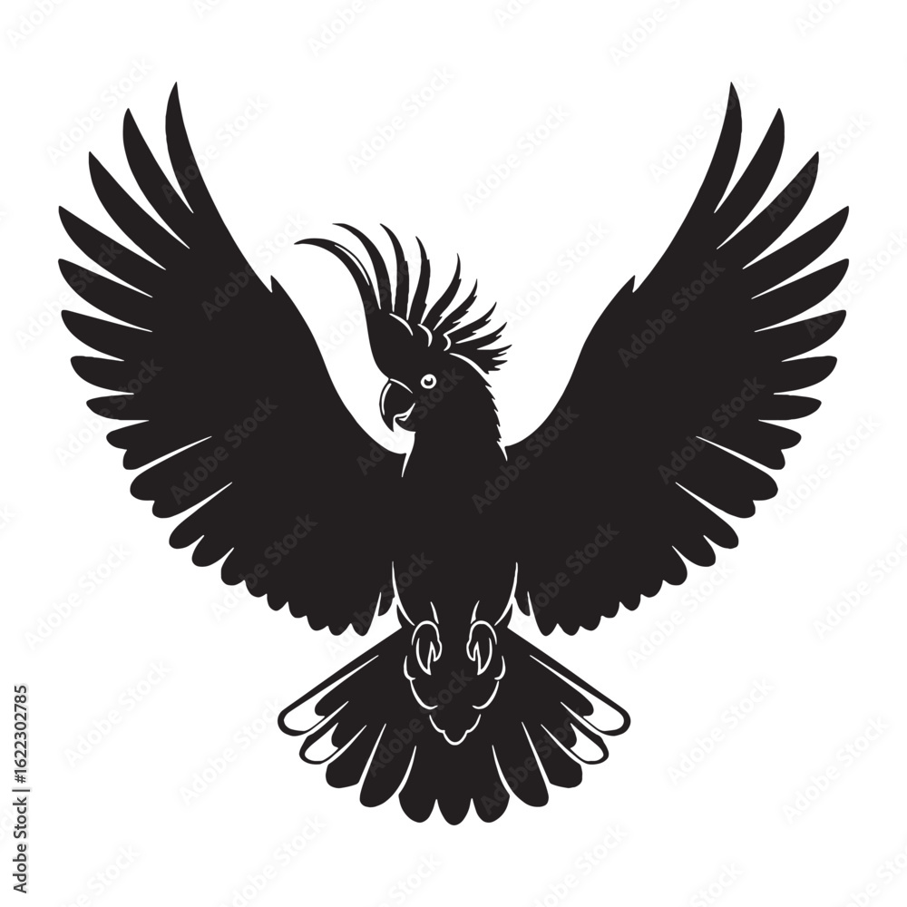Obraz premium Strong Beak Cockatoo Silhouette – Cockatoo Vector Graphic Featuring Tropical Bird Build – Bird Silhouette – Black Vector of Cockatoo