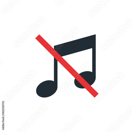 No Sound Illustration Muted Music Note with a Red Cross - A Symbol of Silence and Audio Restriction