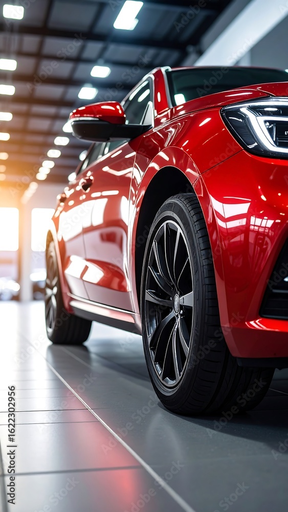 Naklejka premium Red car in showroom