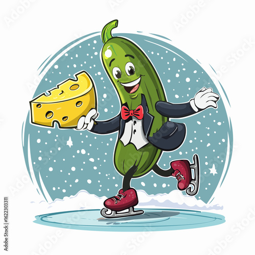 A formal pickle and a cheesy partner glide across the ice in a deli-inspired dance of clumsy romance.