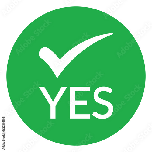 Modern green circle with bold white check mark above the word "YES" in sans-serif font. Flat, minimalist design with high contrast, conveying clear positive affirmation.