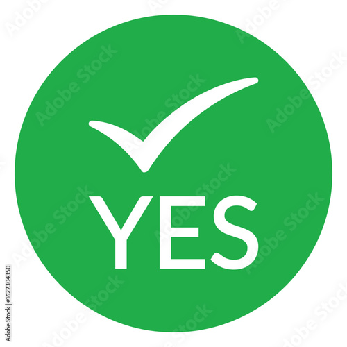 Modern green circle with bold white check mark above the word "YES" in sans-serif font. Flat, minimalist design with high contrast, conveying clear positive affirmation.