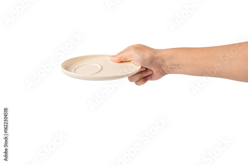 Wallpaper Mural Oval white plate in hand on transparent background Torontodigital.ca