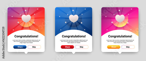 
Congratulations pop up banners set with colorful gradient background. Professional web design, full set of elements. User-friendly design materials. vector