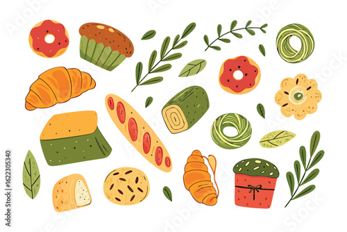 Fresh Baked Goods: A vibrant collection of delectable pastries, baked to golden perfection, and presented in a mouthwatering arrangement, inviting indulgence.