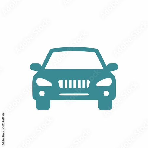 solid teal car icon, front view, flat design, clean shape, white background