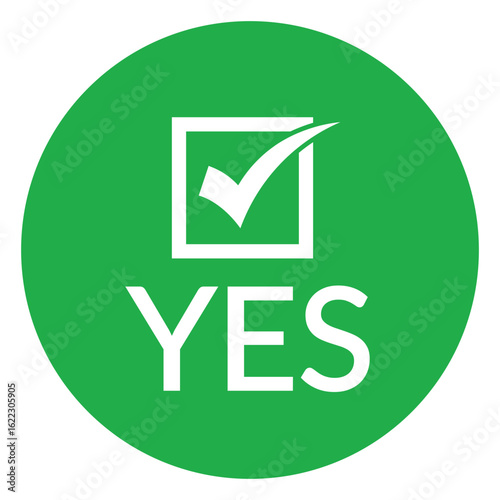 Modern green circle with bold white check mark above the word "YES" in sans-serif font. Flat, minimalist design with high contrast, conveying clear positive affirmation.