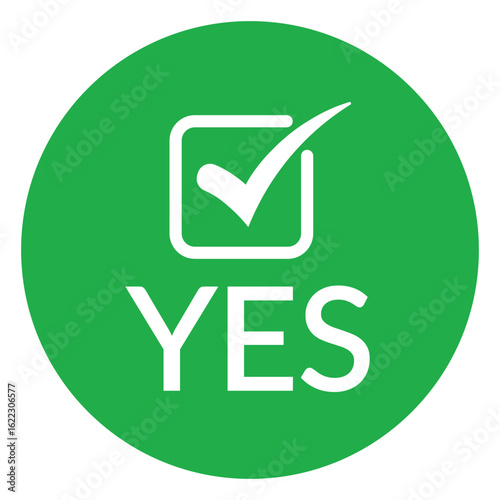 Modern green circle with bold white check mark above the word "YES" in sans-serif font. Flat, minimalist design with high contrast, conveying clear positive affirmation.