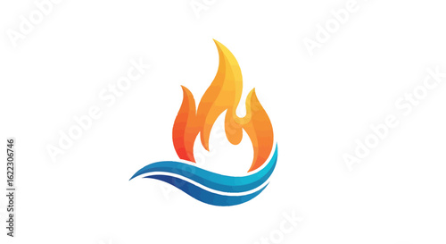 Dynamic Flame and Water Logo Representing Energy and Balance.