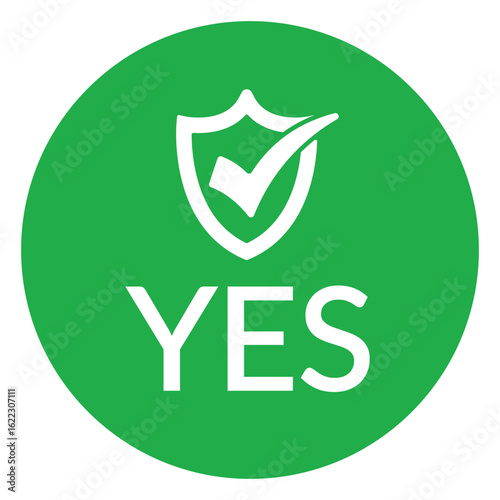 Modern green circle with bold white check mark above the word "YES" in sans-serif font. Flat, minimalist design with high contrast, conveying clear positive affirmation.