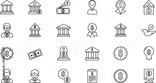 Finance and banking icons a collection of vector representing various aspects of finance, banking, and money