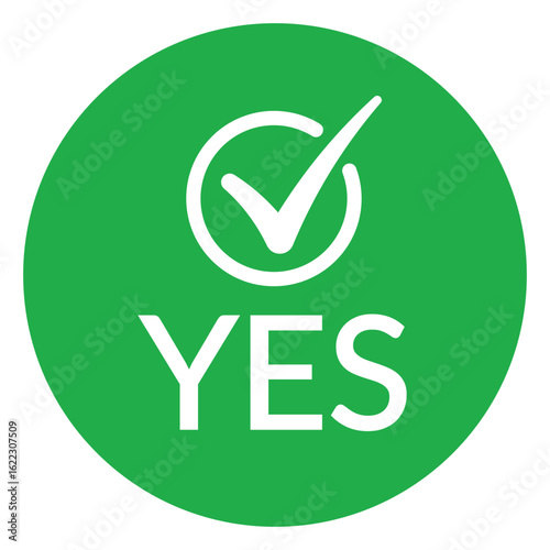 Modern green circle with bold white check mark above the word "YES" in sans-serif font. Flat, minimalist design with high contrast, conveying clear positive affirmation.
