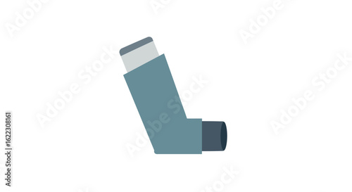 Angled Illustration of a Blue and Gray Asthma Inhaler Device