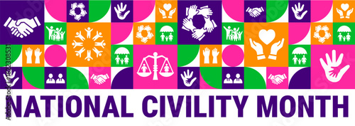national civility month Geometric shape pattern background, banner or poster design template. observed every year in August. Holiday concept. Use to any Template, card, poster, placard, template.