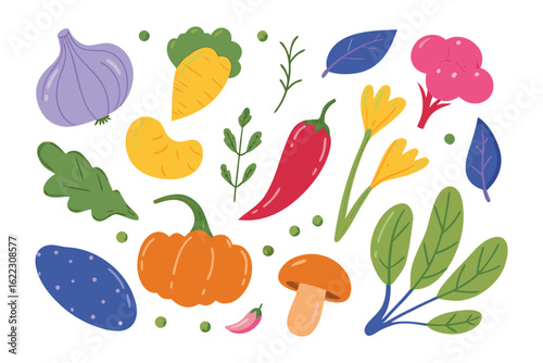 Vibrant Vegetable Assortment: An inviting assortment of fresh, colorful vegetables arranged artistically, capturing the essence of healthy eating and culinary delight.