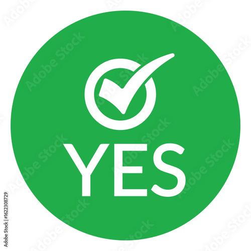 Modern green circle with bold white check mark above the word "YES" in sans-serif font. Flat, minimalist design with high contrast, conveying clear positive affirmation.