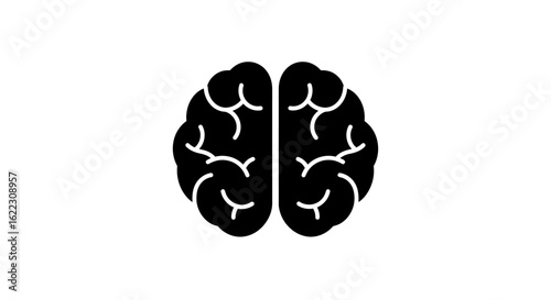 Simple Black Brain Icon Depicting Human Intelligence and Cognitive Function