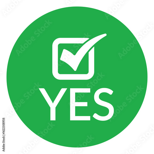 Modern green circle with bold white check mark above the word "YES" in sans-serif font. Flat, minimalist design with high contrast, conveying clear positive affirmation.