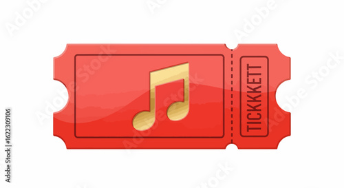 Red Music Concert Ticket Stub with Golden Note