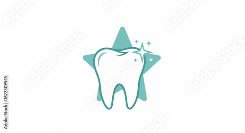 Sparkling Tooth with Star Embellishments, Dental Health Symbol.