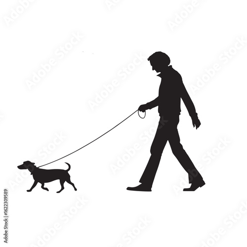 Dog Walking with Human Companion – Generative AI Illustration.