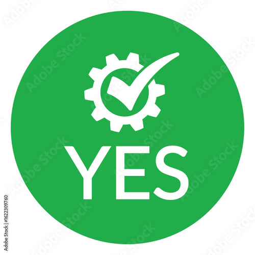 Modern green circle with bold white check mark above the word "YES" in sans-serif font. Flat, minimalist design with high contrast, conveying clear positive affirmation.