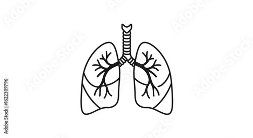 Stylized lung illustration with trachea, bronchi, and pulmonary lobes in black outline