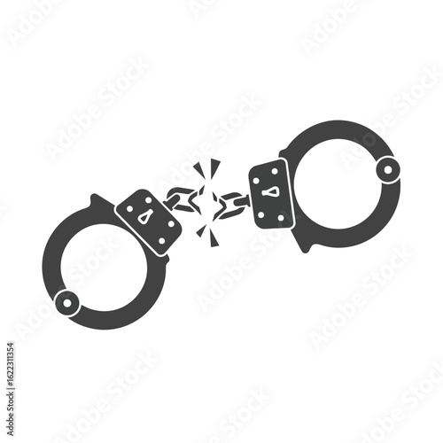 Vector art of broken handcuffs symbolizing freedom and escape from captivity, isolated on a white background