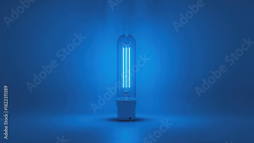 Energy-Efficient Blue UV Light Bulb: Modern Technological Lamp for Home Decor and Hygiene Disinfection