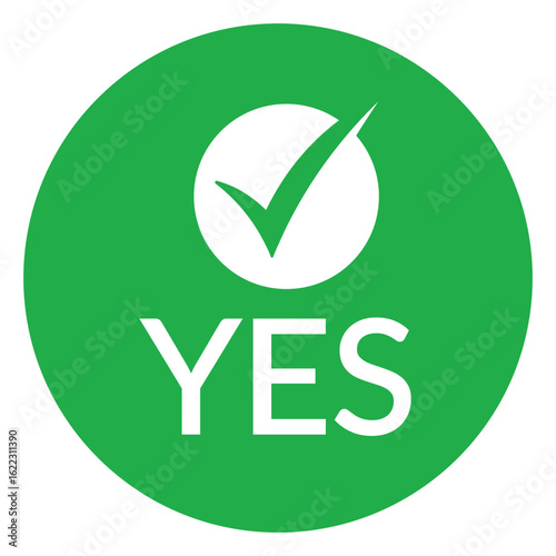 Modern green circle with bold white check mark above the word "YES" in sans-serif font. Flat, minimalist design with high contrast, conveying clear positive affirmation.