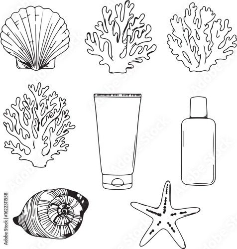 Minimalist line art set of sea treasures