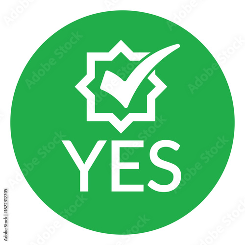 Modern green circle with bold white check mark above the word "YES" in sans-serif font. Flat, minimalist design with high contrast, conveying clear positive affirmation.
