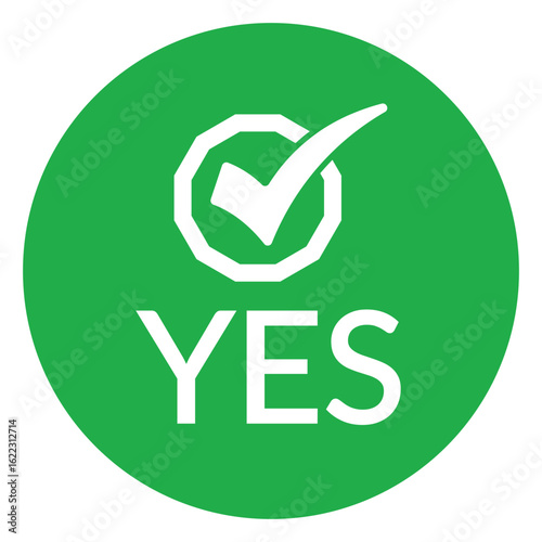 Modern green circle with bold white check mark above the word "YES" in sans-serif font. Flat, minimalist design with high contrast, conveying clear positive affirmation.