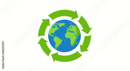 A Vibrant Depiction of Global Sustainability and Eco-Conscious Circularity with Green Arrows Enclosing the Earth