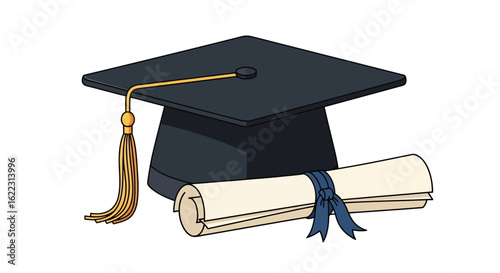 Graduation Cap and Diploma Illustration Symbolizing Educational Achievement and Academic Success for Students Everywhere
