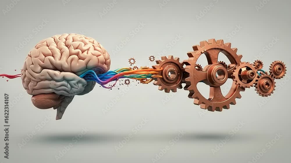 Colorful brain with gears illustrating creativity concept