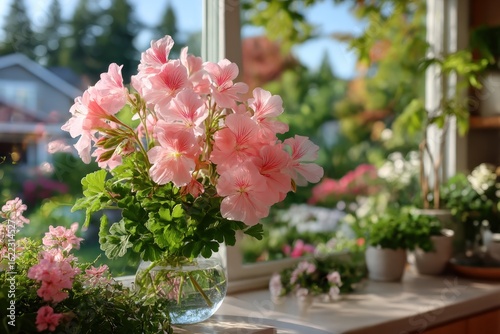 Wallpaper Mural Pink geraniums by window Torontodigital.ca