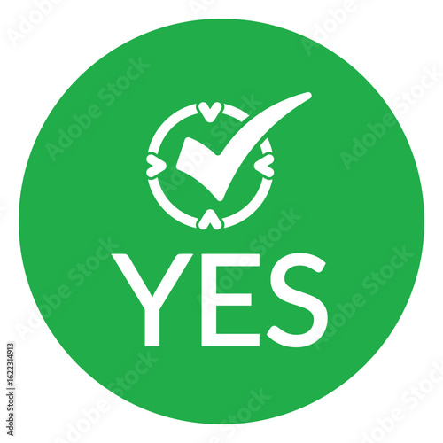 Modern green circle with bold white check mark above the word "YES" in sans-serif font. Flat, minimalist design with high contrast, conveying clear positive affirmation.