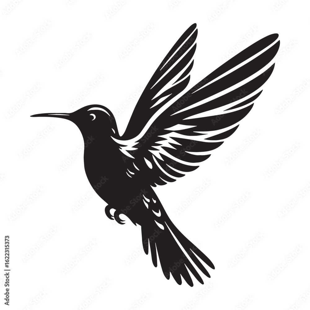 Fototapeta premium Slender Hummingbird Silhouette – Hummingbird Vector Graphic Featuring Refined Wildlife Profile – Bird Silhouette – Black Vector of Hummingbird